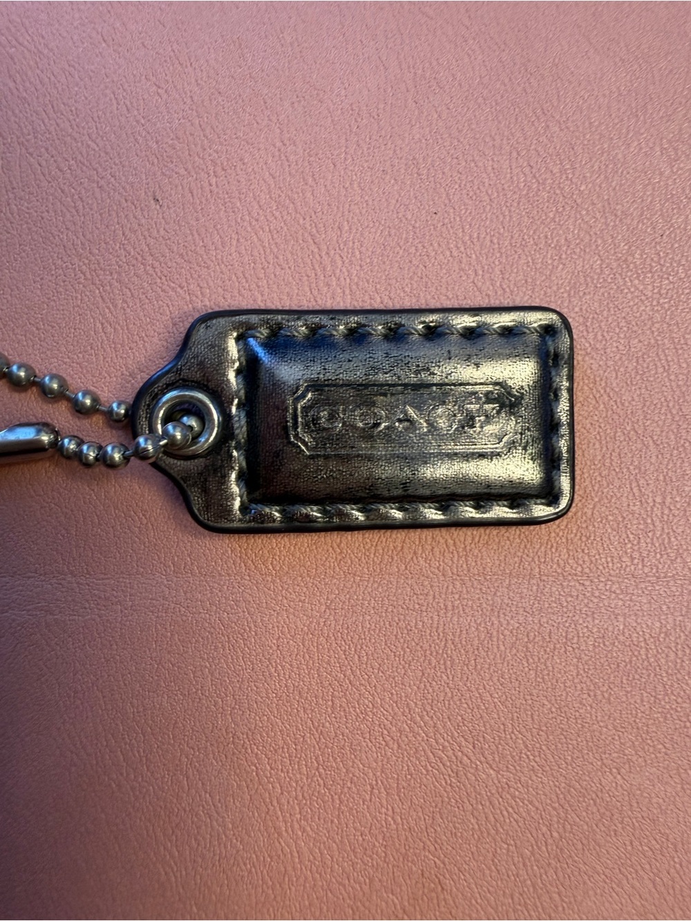 Coach Black Leather  Tag Key Chain with Ball Chain